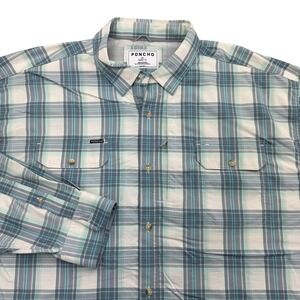 Poncho Shirt Mens 3XL Blue Long Sleeve Button Up Plaid Magnetic Pockets Vented